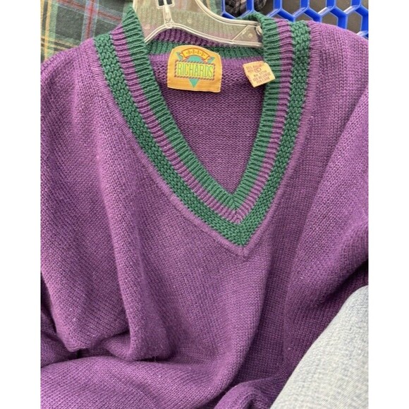 Vtg 90s BRAD RICHARDS puple V Neck‎ Knit Sweater Pullover Men Sz L - Picture 1 of 2